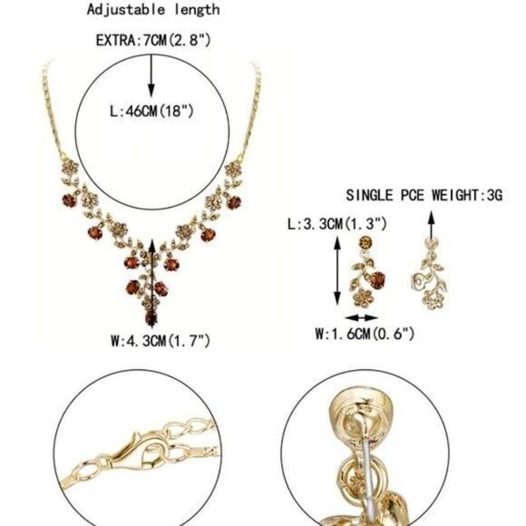 Yellow Gold and Topaz Austrian Crystal Flower Leaf Necklace and Earrings Set - Picture 6 of 6